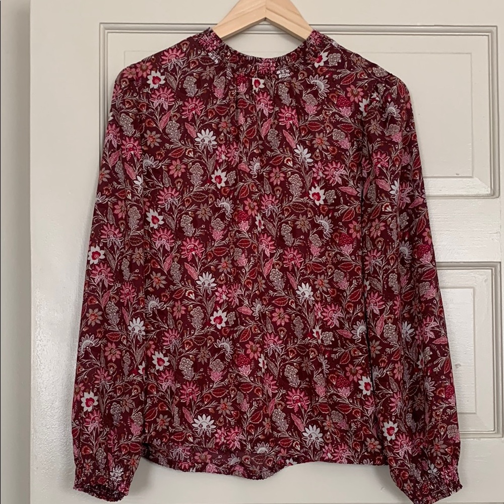 LOFT Red and White Graphic Blouse